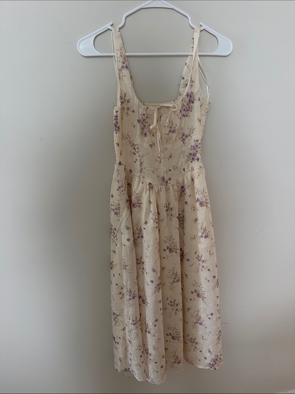 Jessica Simpson Cream Midi Dress with Lavender Floral Print